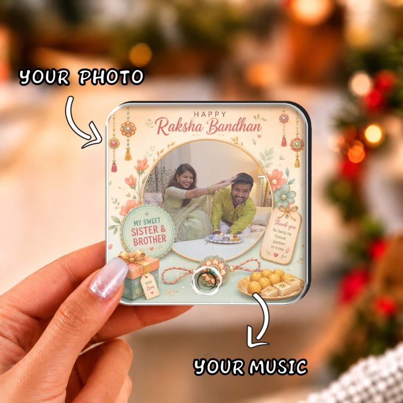 Personalized Raksha Bandhan Theme Musical Fridge Magnet  Music Player  Rakhi Gift for Sister Brother & Siblings Memorable Gift Rechargeable Battery (Thank You Gift for Brother)